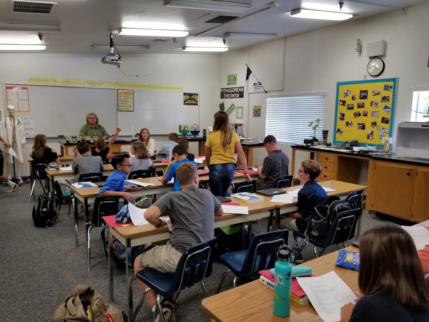 Students working at their desks in class