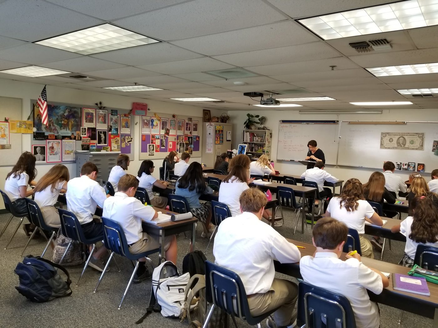 Students seated in rows in a classroom